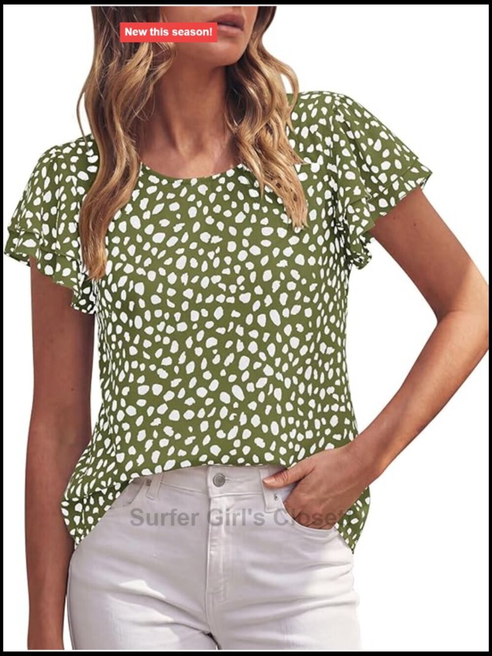 Short Ruffle Sleeve Crewneck Blouse - Summer Casual Top for Work & Daily